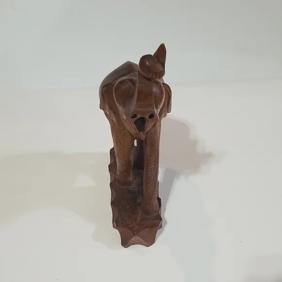 VINTAGE 14" Wooden Chunky Trunks Up Elephant on Attached Base - Picture 5 of 11